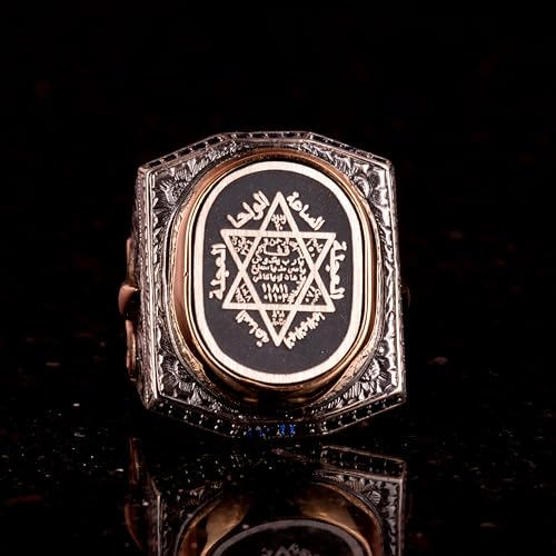 KAMBO Handmade Men's 925 Sterling Silver Solomon Seal and Star of David Ring, Vintage Jewish Statement Jewelry, Gift for