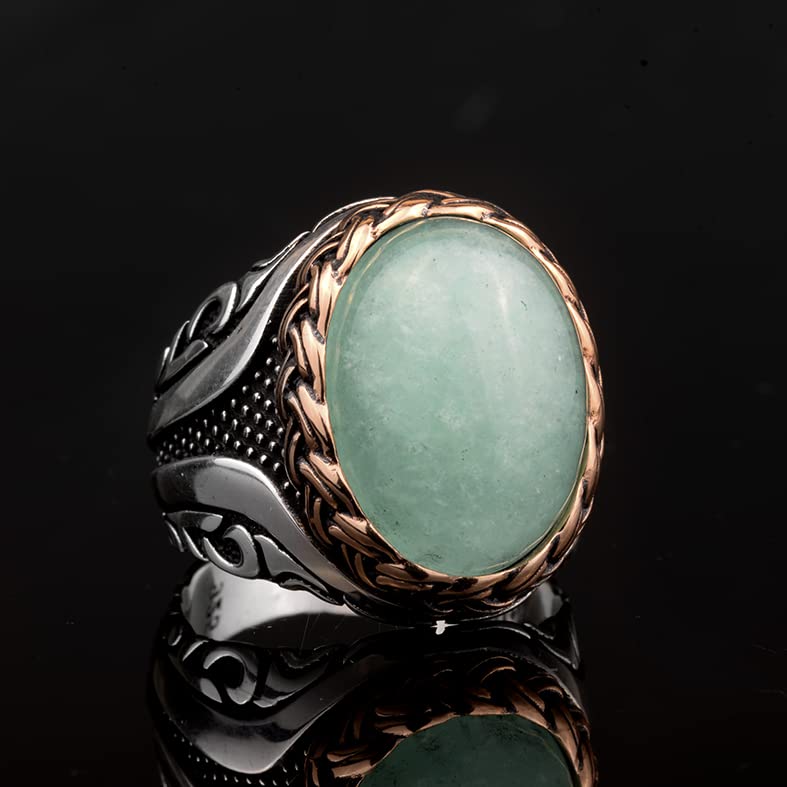 Natural Amazonite Stone Ring - 925 Sterling Silver Men's Ring — 5