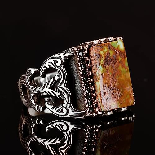 Rectangular Silver Ring, 925 Sterling Natural Arizona Turquoise Stone Ring (Model-5) — 3