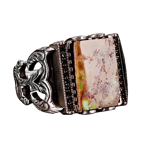 Rectangular Silver Ring, 925 Sterling Natural Arizona Turquoise Stone Ring (Model-5)