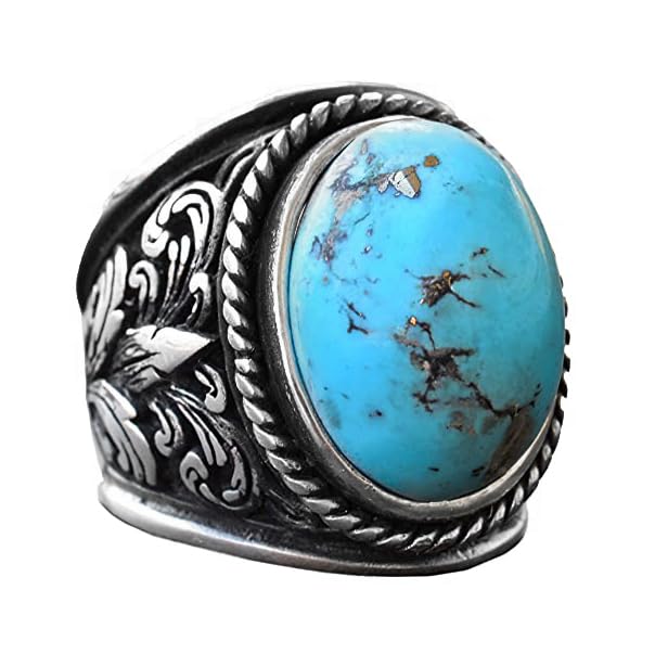 Natural Arizona Turquoise Stone Ring, Men's Ring, Silver Ring green