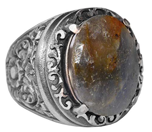 KAMBO Natural Sapphire Men's Sterling Silver Ring Handmade Vintage Christmas Statement Jewelry 925 Sterling Silver Gift 
