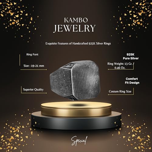 KAMBO Handmade Men's Vintage 925 Sterling Silver Statement Ring - Classic Adjustable Band, Timeless Design, No Gemstone,