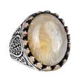 925 Sterling Silver Men's Ring - Handmade Elegance with Gold Rutilated Quartz Stone