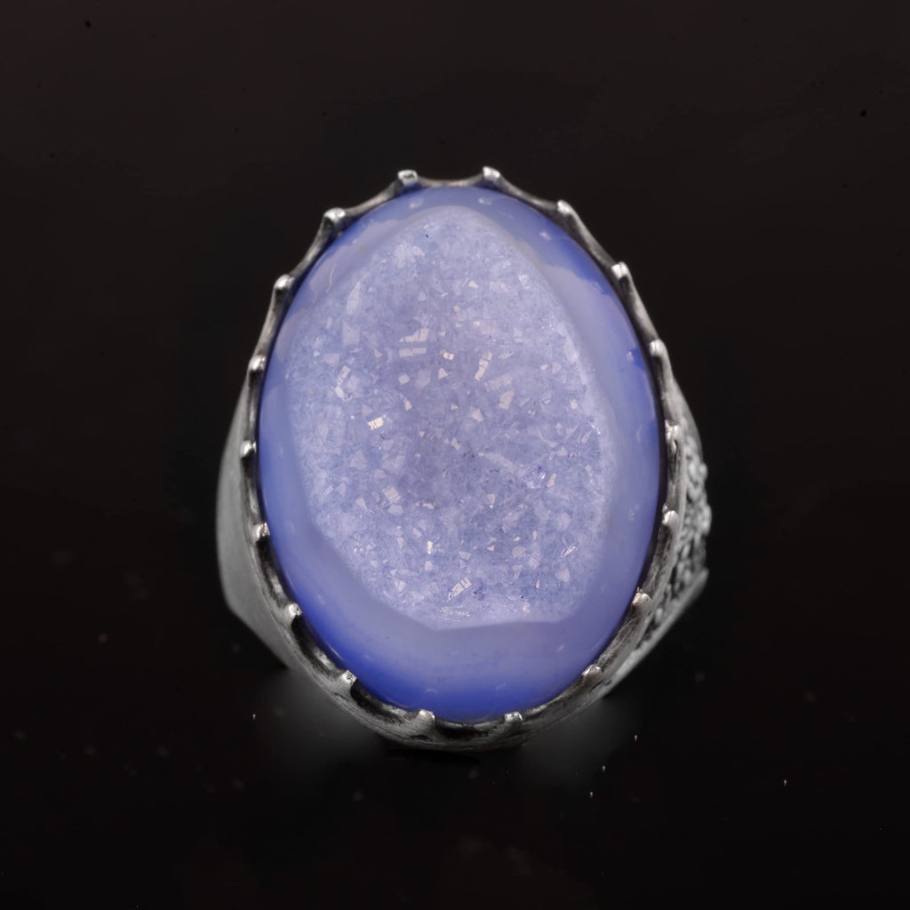 Silver Men's Ring Drusy Quartz Natural Stone — 4