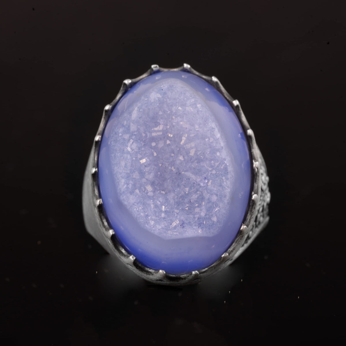 Silver Men's Ring Drusy Quartz Natural Stone — 4