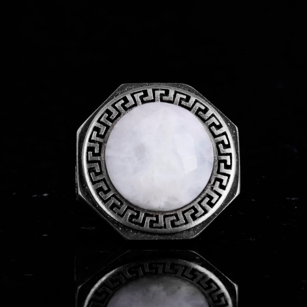 Natural Stone Ring - 925 Sterling Silver Handmade Men's Ring (Moonstone) — 4
