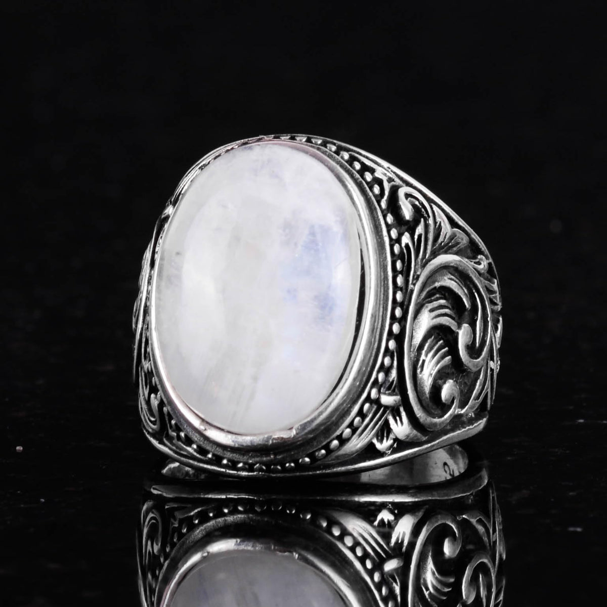 Handmade Natural Moonstone Ring - 925 Sterling Silver Men's Ring — 5