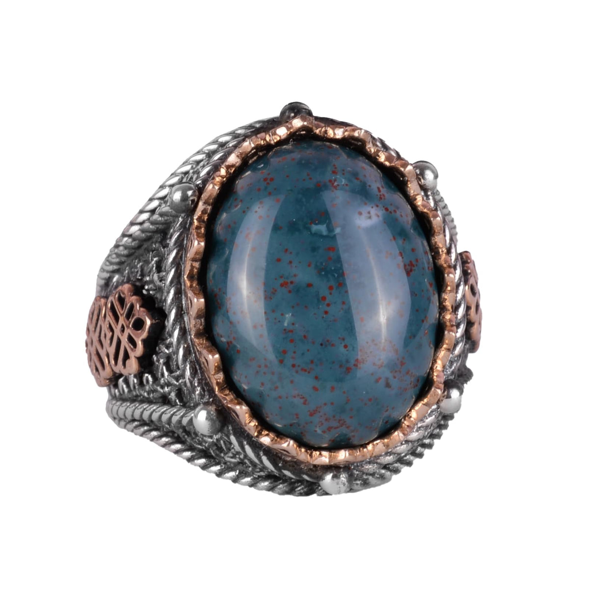 925 Sterling Silver Ring - Green Bloodstone
