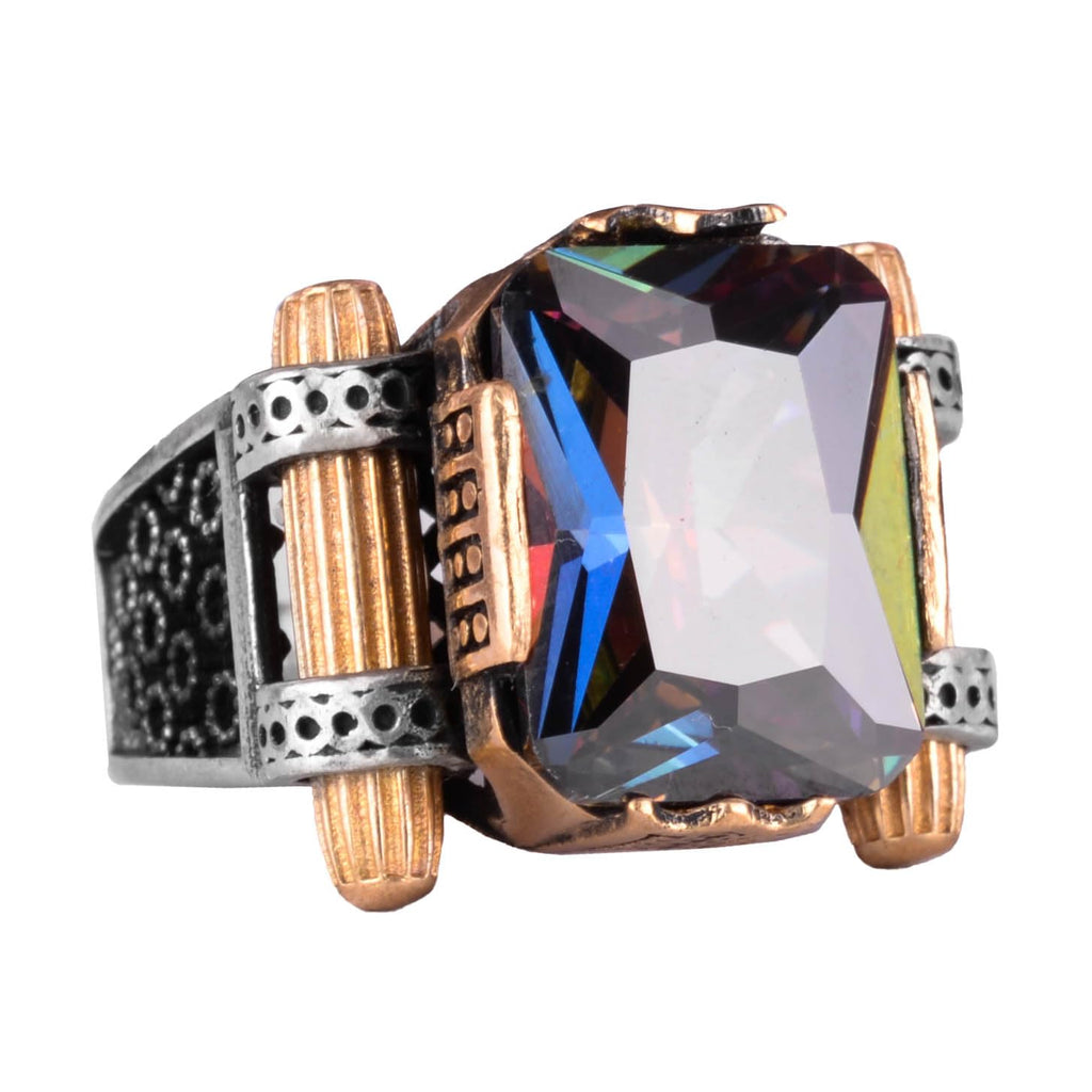 KAMBO Mystic Topaz Stone Ring - 925 Sterling Silver Men's Ring