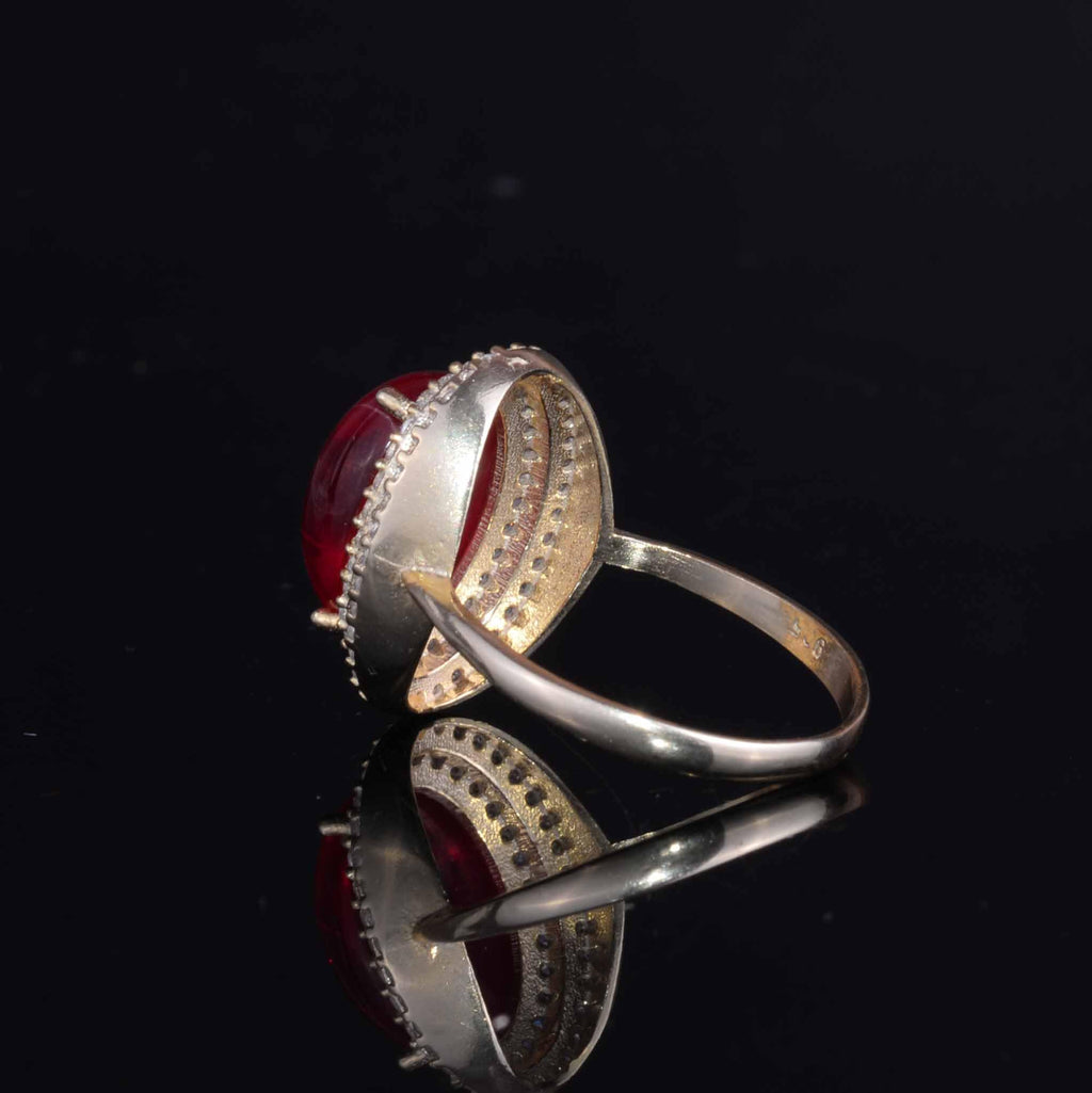 KAMBO 925 Sterling Silver Women's Ring - Oval Natural Stone - Bright Crystal Halo with Gold Plating - Elegant Handmade Jewelry (Star Ruby) — 7