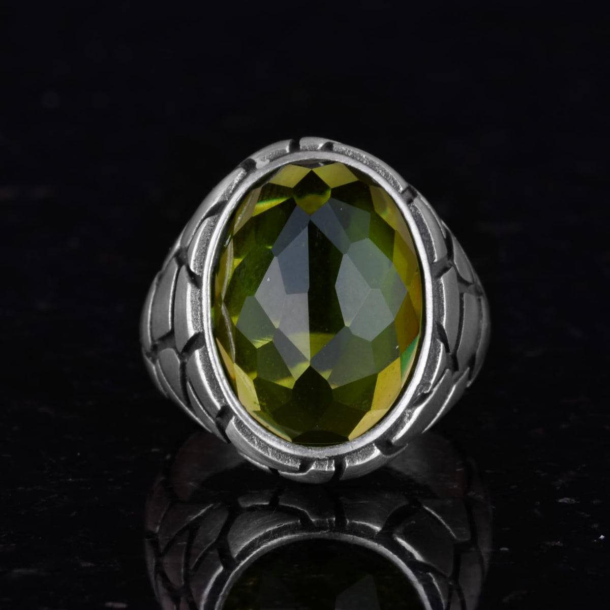 Luxury 925 Sterling Silver Synthetic Stone Ring - Various Collection (Peridot Synthetic Stone) — 6