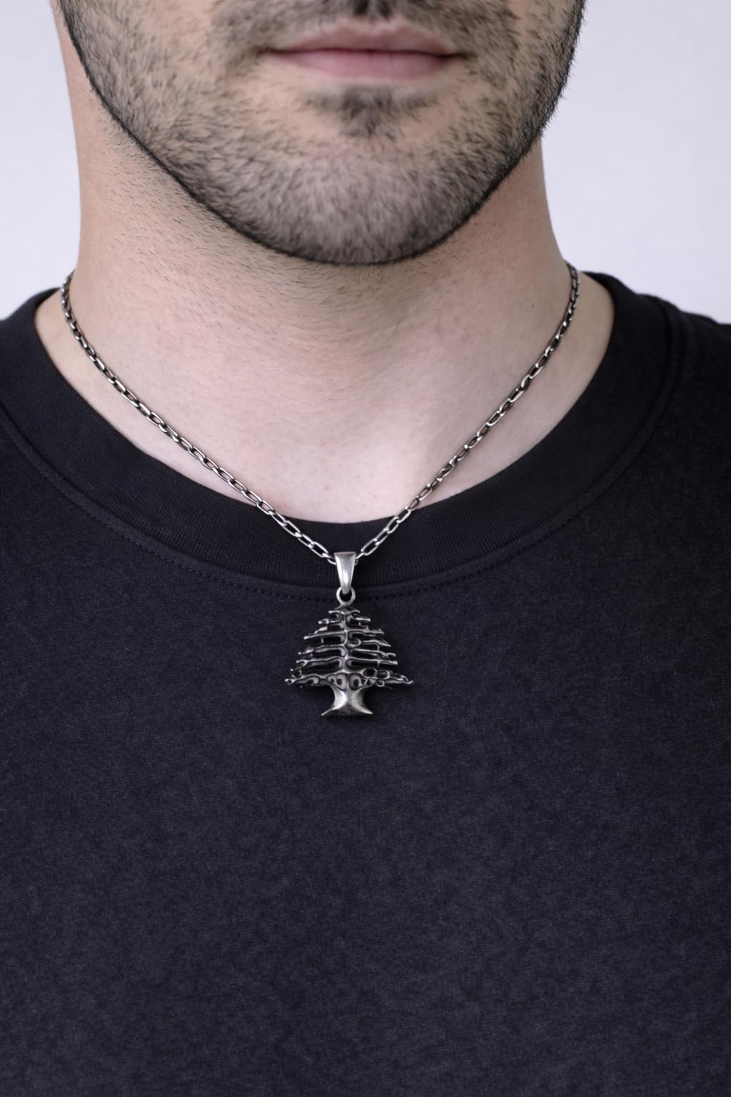 KAMBO 925 Sterling Silver Cedar Tree Necklace with Chain – Lebanon Tree of Life Necklace Oxidized Minimalist Nature Men's Jewelry — 3