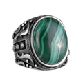 Natural Malachite Stone Ring, 925 Sterling Silver Men's Ring (Model-2)
