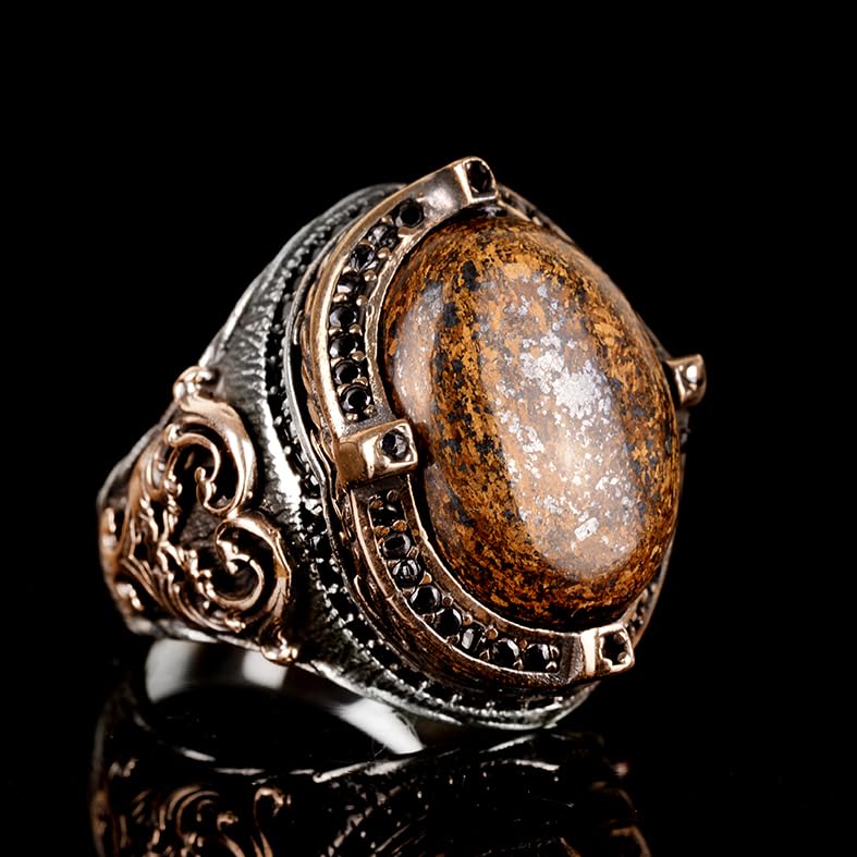 Natural Stone Ring, Oval Ring, 925 Sterling Silver Ring — 6