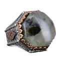 Natural Prehnite Stone Octagonal Ring - Handcrafted 925 Sterling Silver Jewelry
