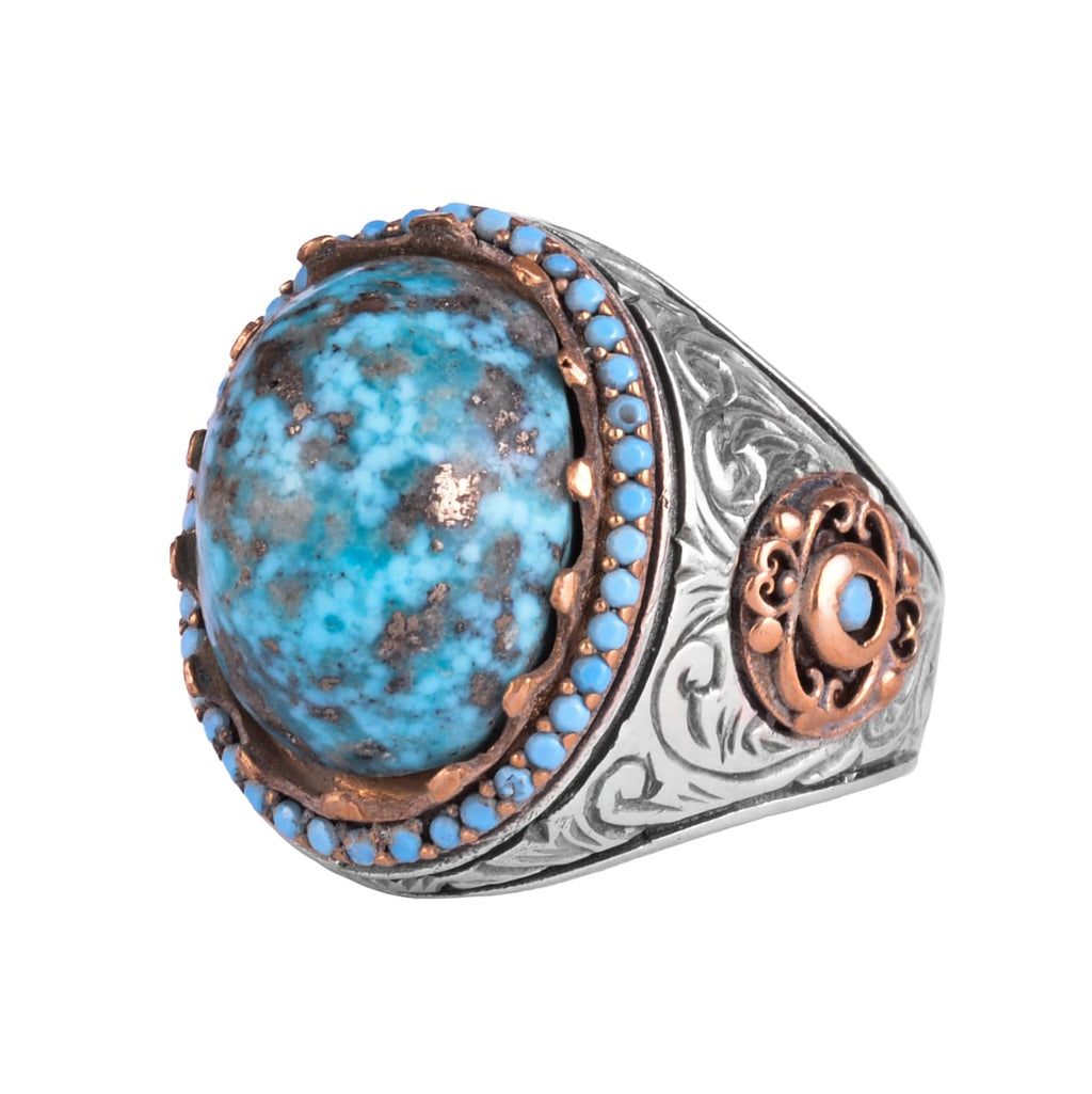 KAMBO Authentic Arizona Turquoise Stone Men's Ring - Natural Stone Handmade 925 Sterling Silver Ring (B)