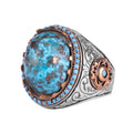KAMBO Authentic Arizona Turquoise Stone Men's Ring - Natural Stone Handmade 925 Sterling Silver Ring (B)