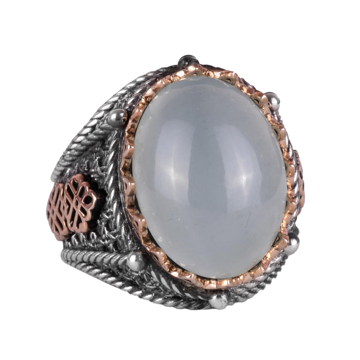 Natural Cabochon Aquamarine Stone Ring, 925 Sterling Silver Men's Ring
