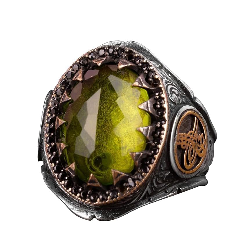 Ottoman Empire Ring, 925 Sterling Silver Ring, Artificial Peridot Stone Ring