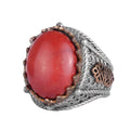 KAMBO Natural Coral Stone Ring for Men 925 Sterling Silver Handmade Statement Ring Red Coral