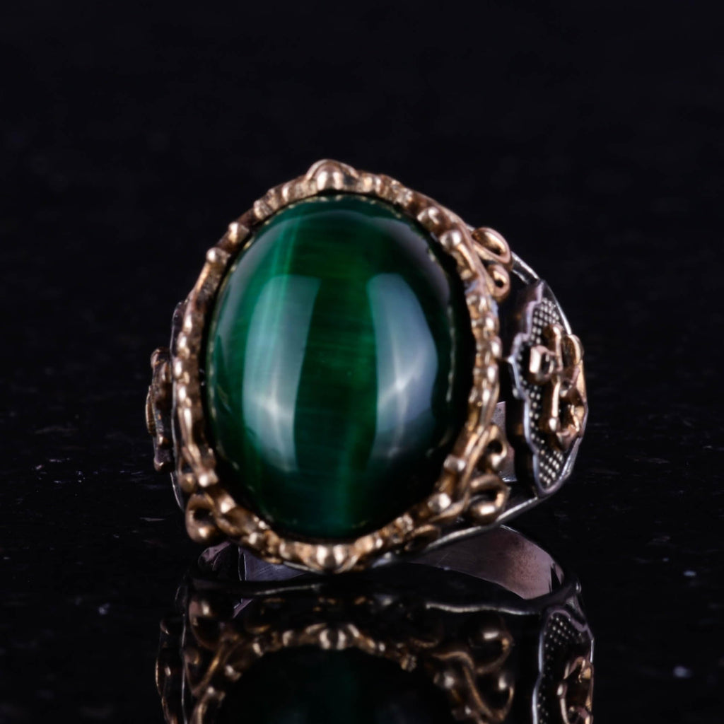 Silver Captain Ring, Synthetic Stone Ring, 925 Sterling Silver — 5