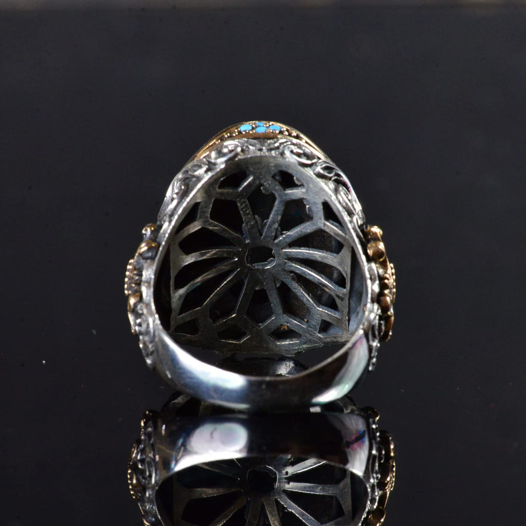 Men's Ring, Natural Azurite Stone Ring, 925 Sterling Silver — 8