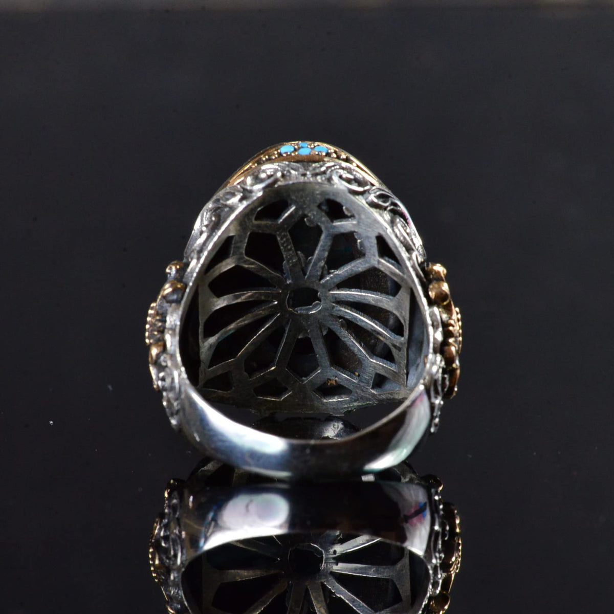Men's Ring, Natural Azurite Stone Ring, 925 Sterling Silver — 8
