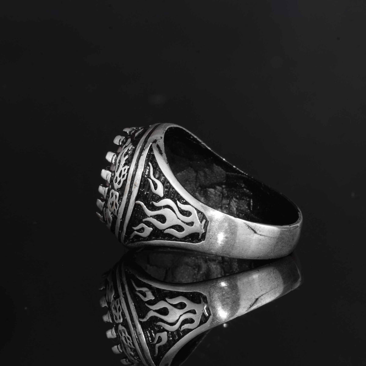 KAMBO Natural Opal 925 Sterling Silver Men's Ring – Fire-Inspired Side Design Handmade Statement Ring (Style-8) — 7