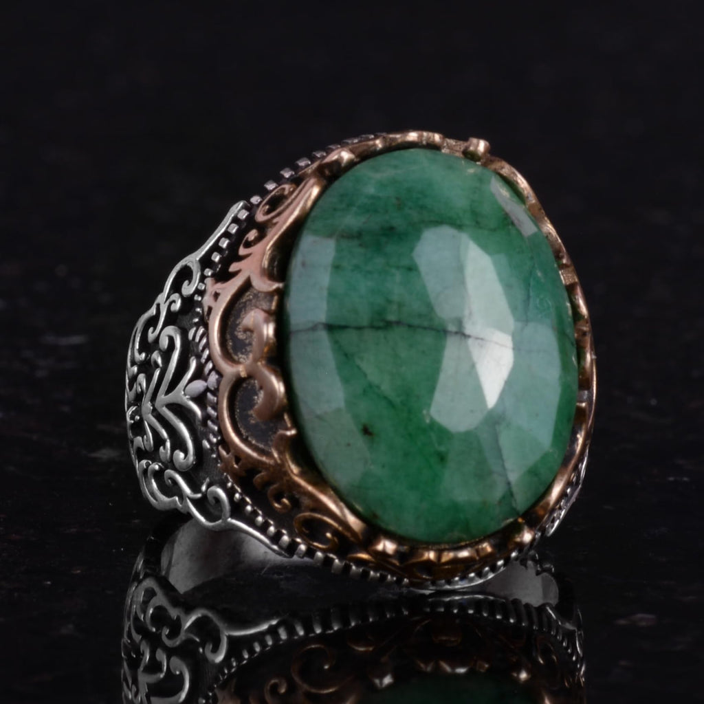 Natural Emerald Stone Handmade Ring - 925 Sterling Silver — 5