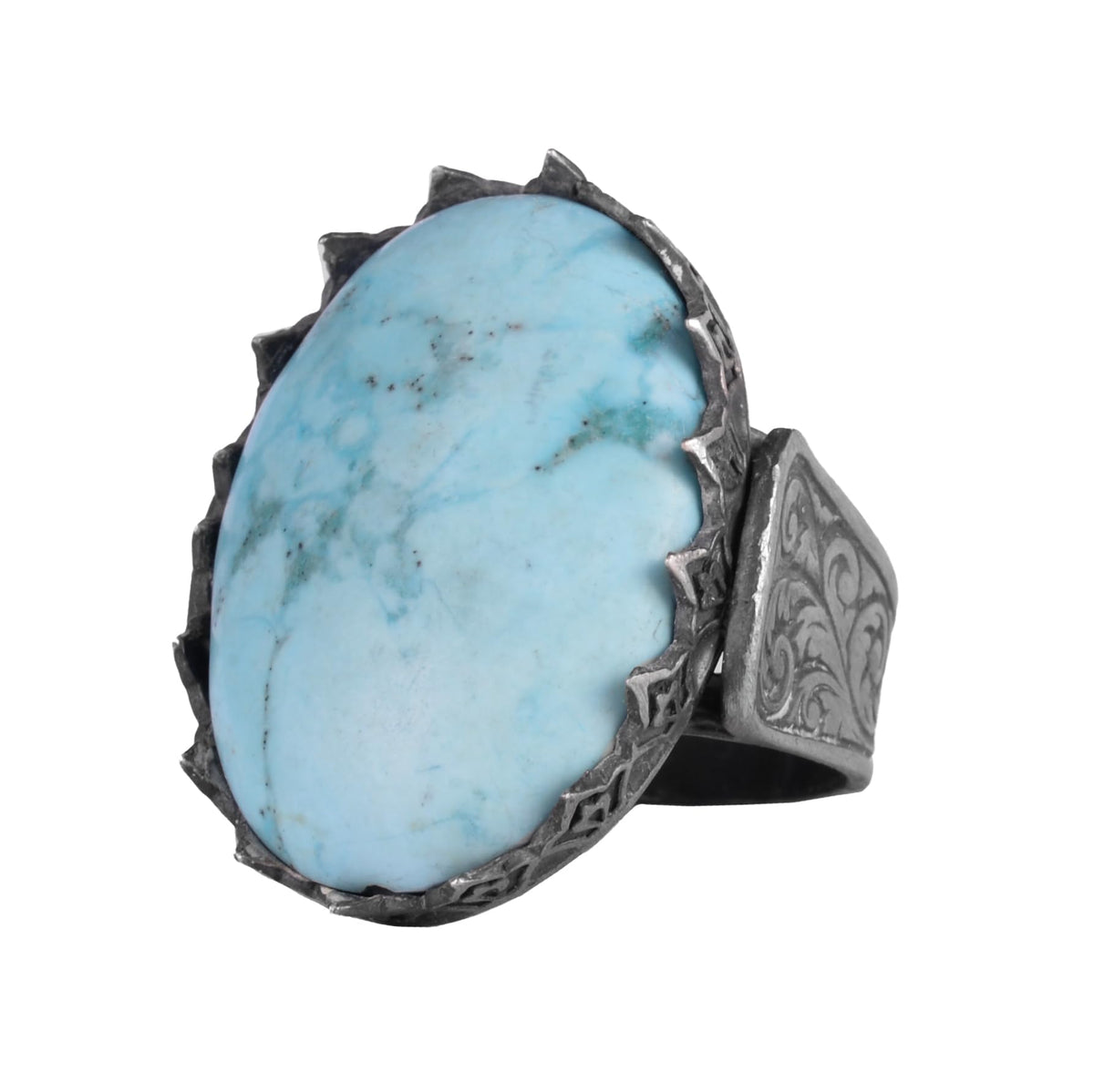 KAMBO Genuine Natural Arizona Turquoise Stone – 925 Sterling Silver Large Statement Ring – Handmade Men's Jewelry