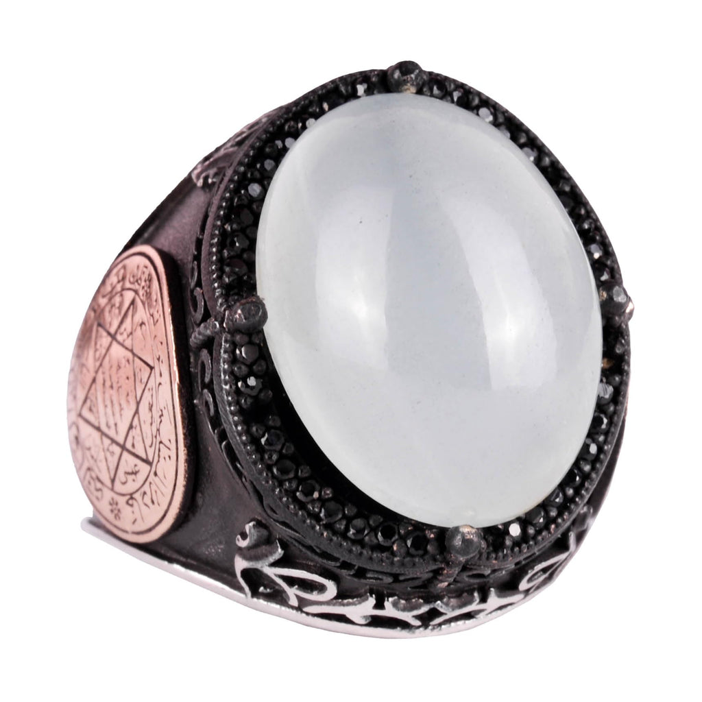 Star of David Ring | Cabochon Aquamarine Stone | 925 Sterling Silver Men's Ring