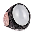 Star of David Ring | Cabochon Aquamarine Stone | 925 Sterling Silver Men's Ring