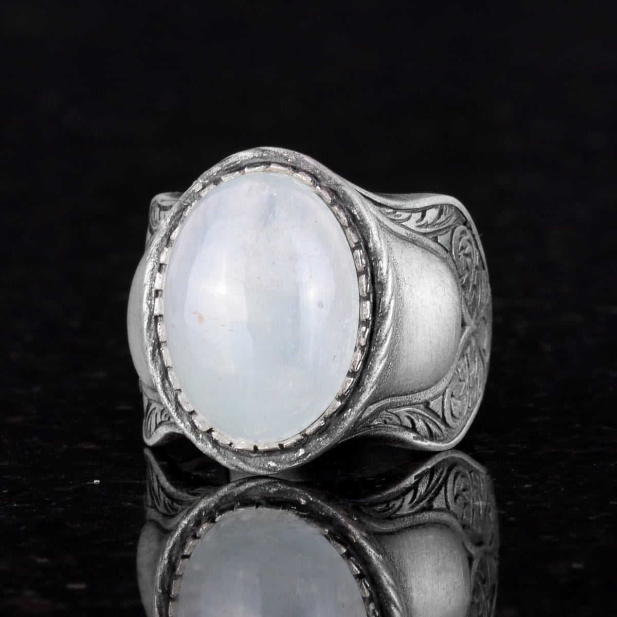 Natural Stone Ring, 925 Sterling Silver, Cabochon Aquamarine — 3