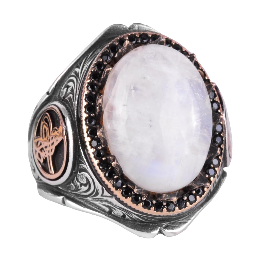 925 Sterling Silver Men's Ring - Handcrafted Elegance with Natural Stone (Aquamarine)