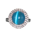 KAMBO Cat's Eye Silver Ring - Women's Silver Ring (Blue Cat's Eye)