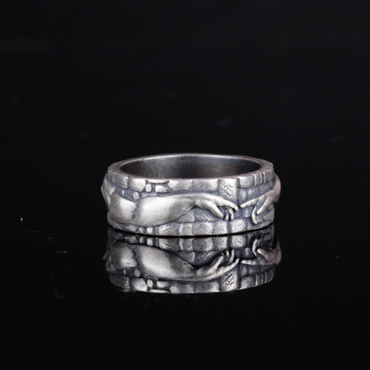 KAMBO 925 Sterling Silver Men's Ring – Design Inspired by the Creation of Adam – Handmade Artistic Renaissance Jewelry — 6