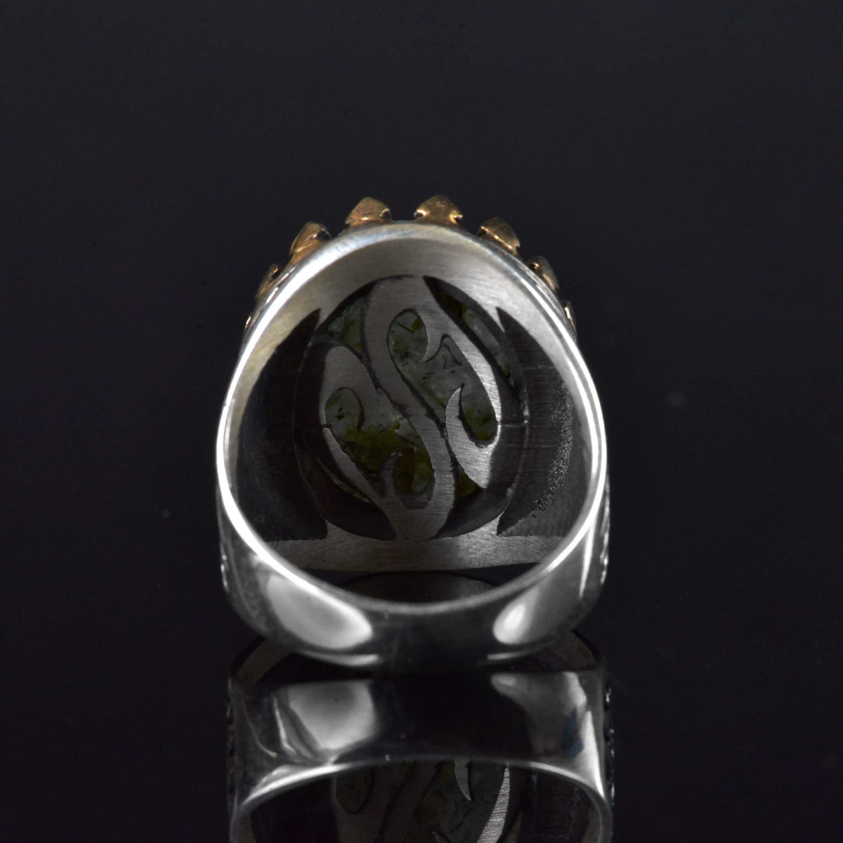 Natural Prehnite Stone Ring, 925 Sterling Silver Men's Ring, Handmade Design — 6