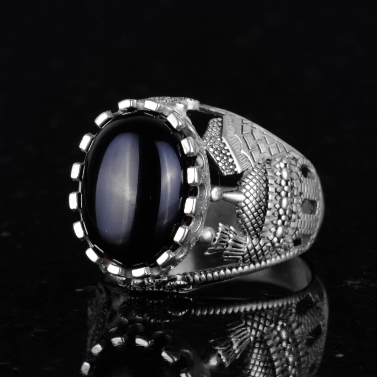 Islamic Natural Stone Ring, 925 Sterling Silver Ring (Onyx) — 5