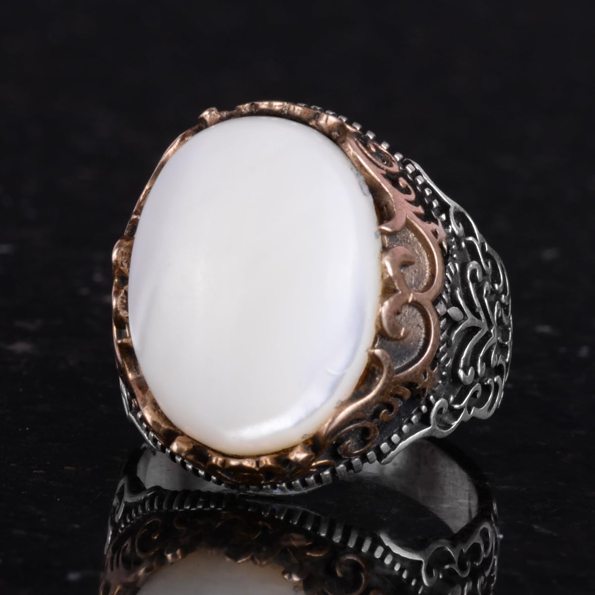 Natural Pearl Stone Handmade Ring - 925 Sterling Silver — 6