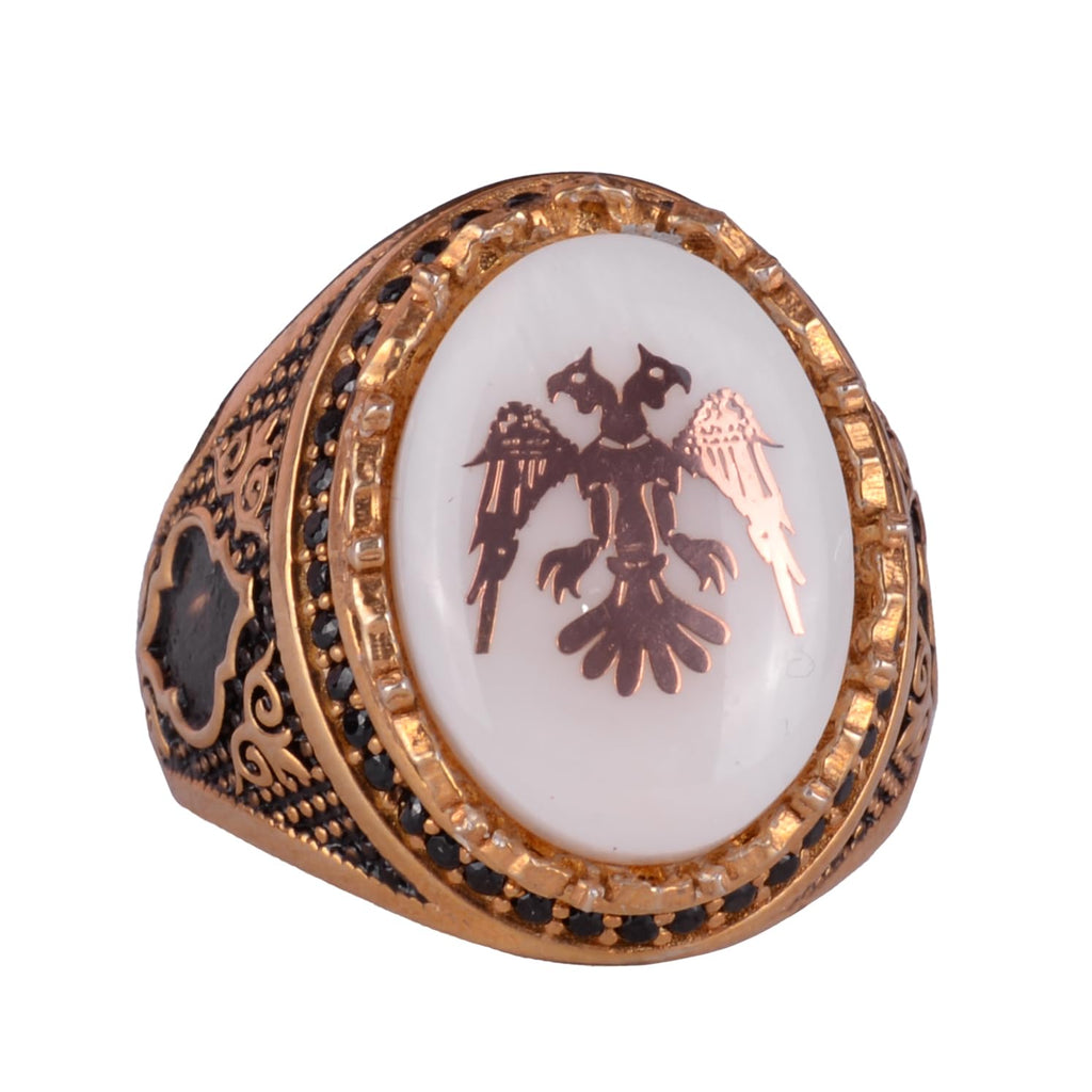Double-Headed Eagle Ring - 925 Sterling Silver Gold Plated Men's Ring