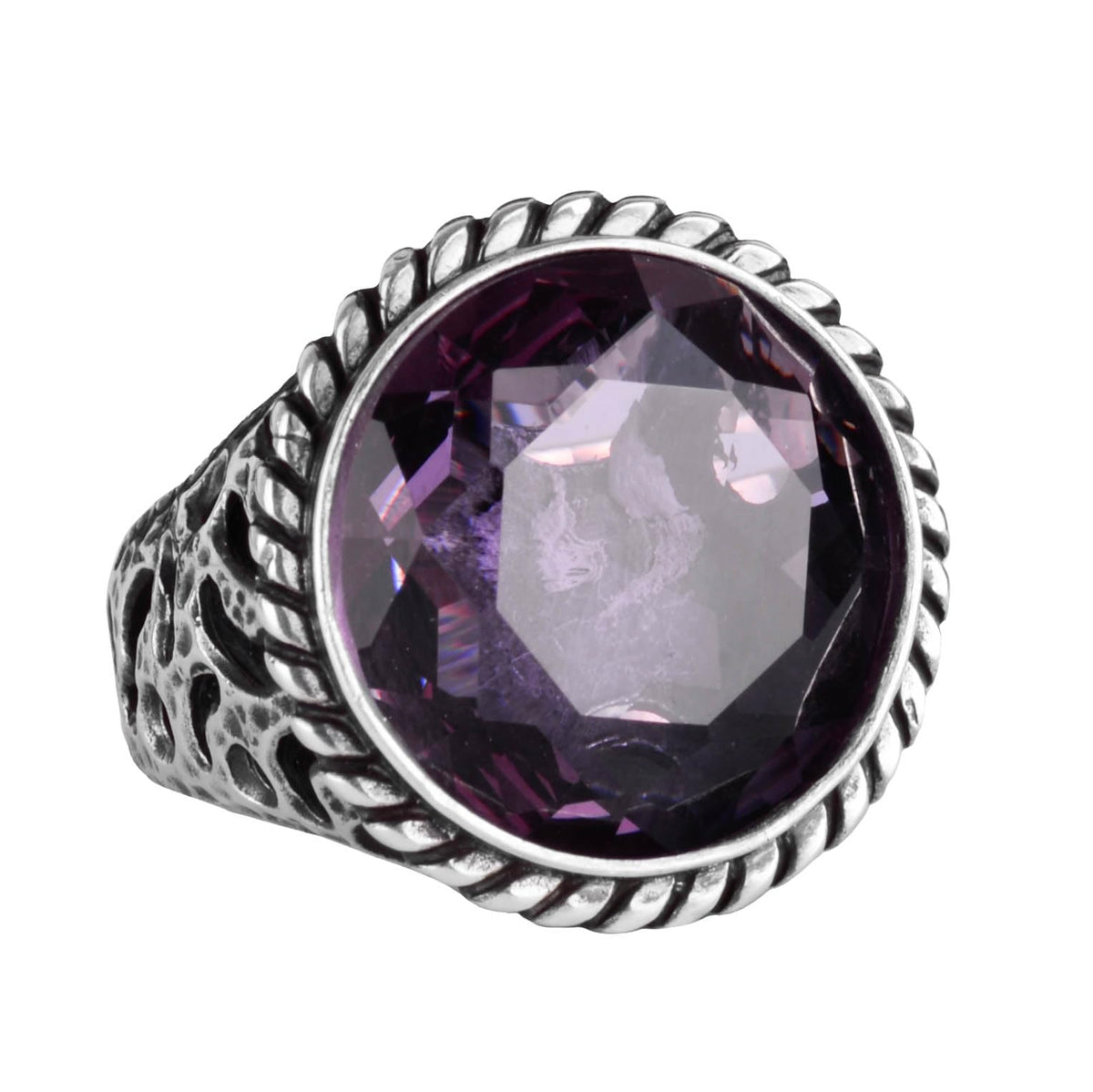 925 Sterling Silver Men's Ring - Handmade Artificial Amethyst Stone Ring - Modern Design