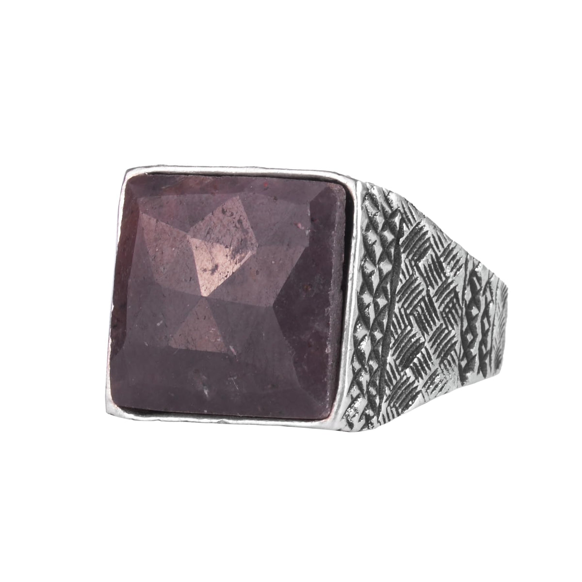 KAMBO Natural Stone Men's Ring 925 Sterling Silver Square Stone Handmade Statement Ring Unique Masculine Jewelry (Sapphire)