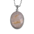 KAMBO Natural Stone Chain Unisex Necklace 925 Sterling Silver – Handmade Oval Description Necklace (Golden Rutilated Quartz)