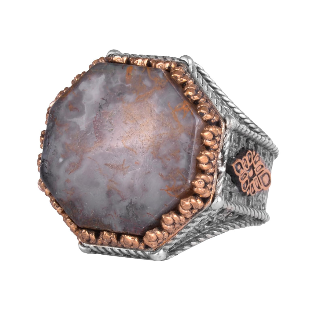 KAMBO Natural Bloodstone Stone 925 Sterling Silver Men's Ring – Octagonal Vintage Statement Jewelry (Style-1)