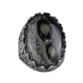 Natural Green Eye Stone Ring - Rose Pattern 925 Sterling Silver Handmade Ring