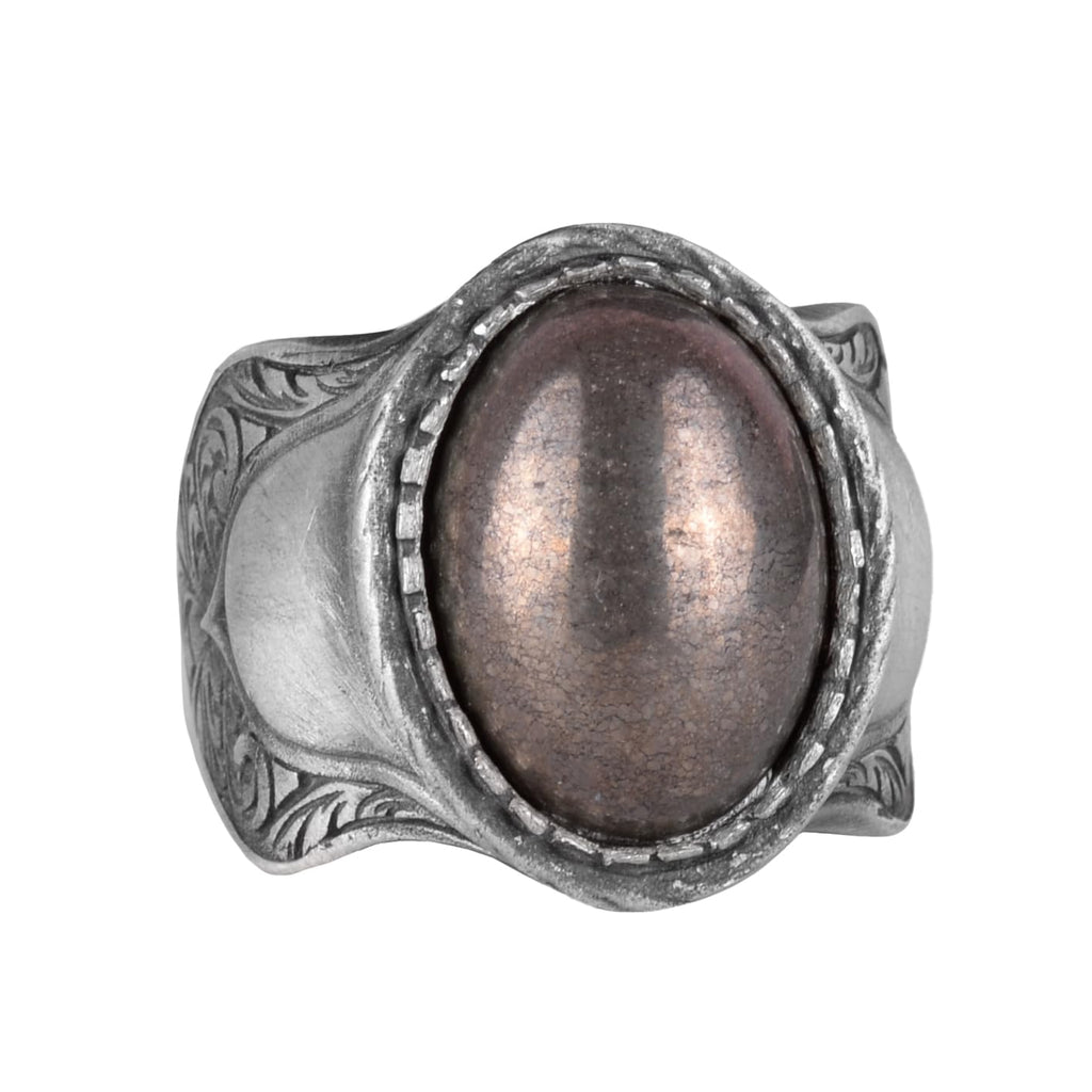 Natural Stone Ring, 925 Sterling Silver Ring, (pirita)