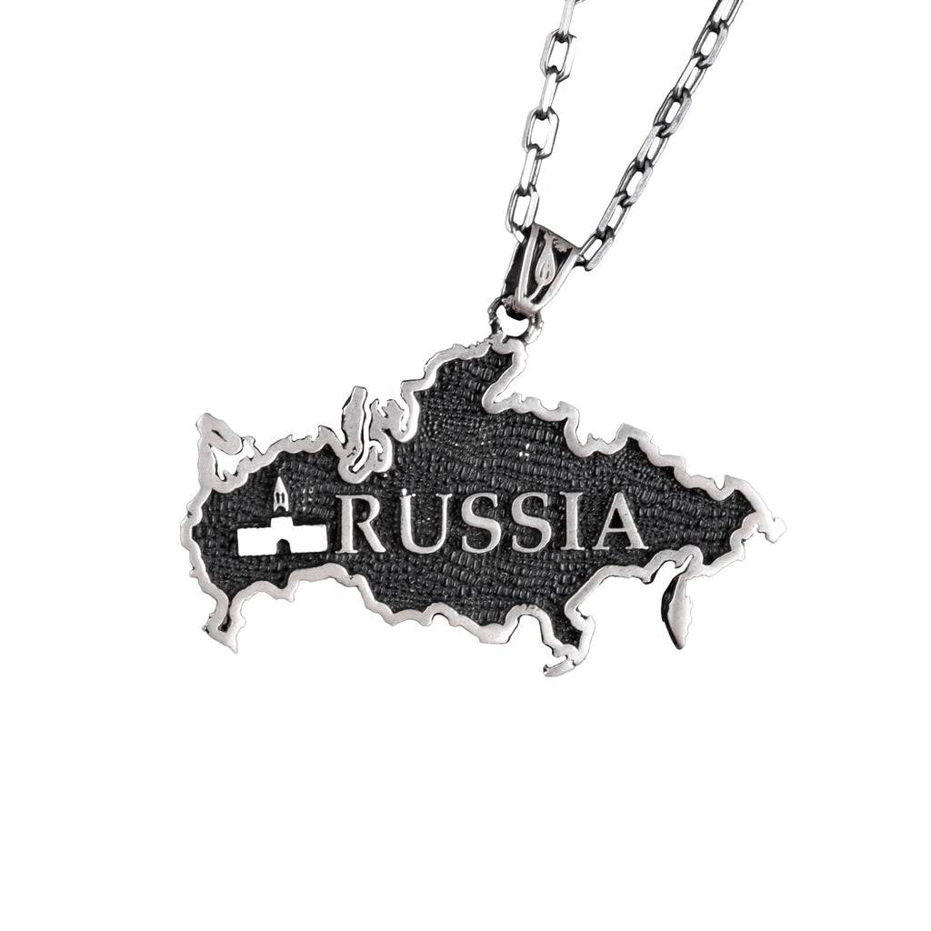 KAMBO 925 Sterling Silver Country Map Rope Chain Necklace (Russia)
