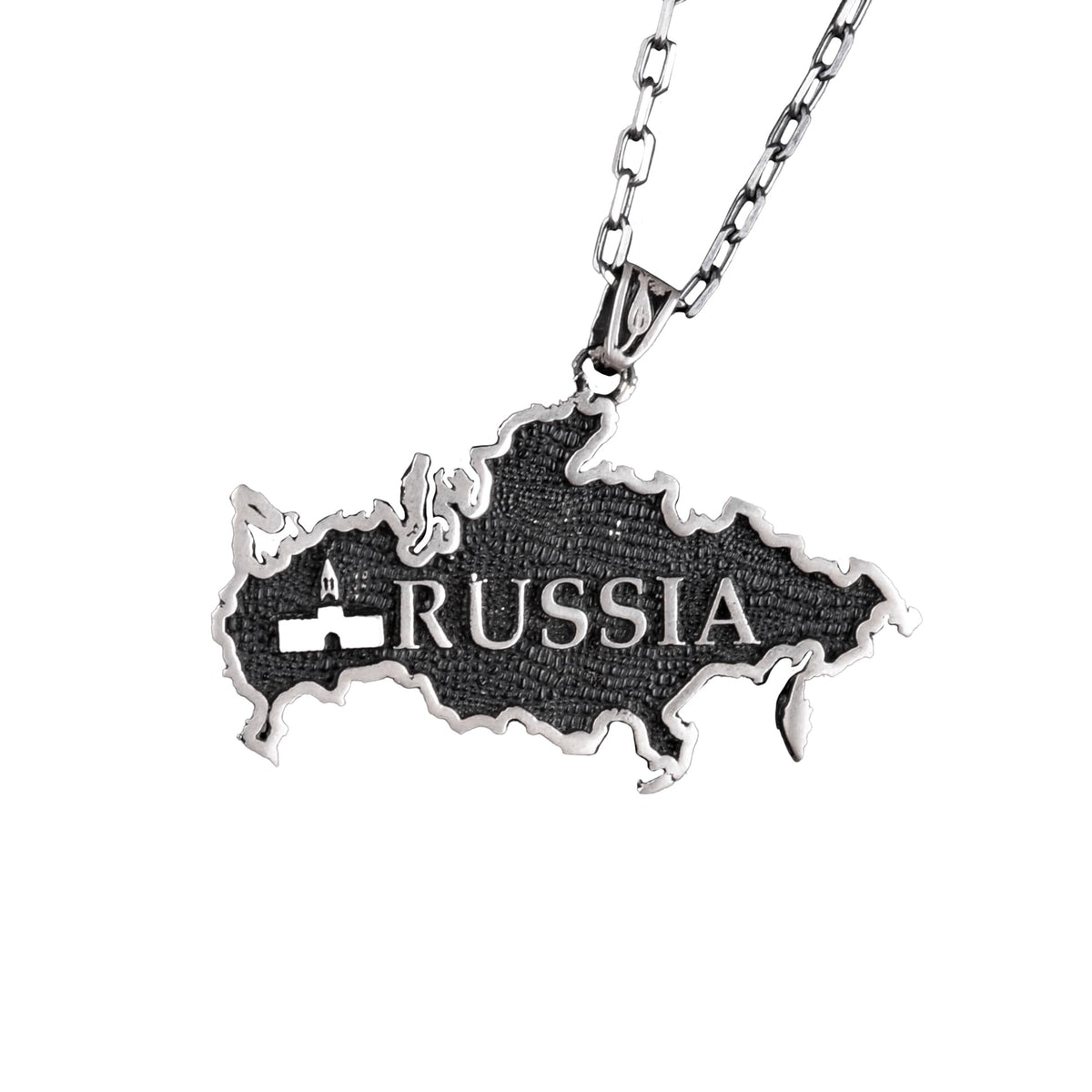 KAMBO 925 Sterling Silver Country Map Rope Chain Necklace (Russia)