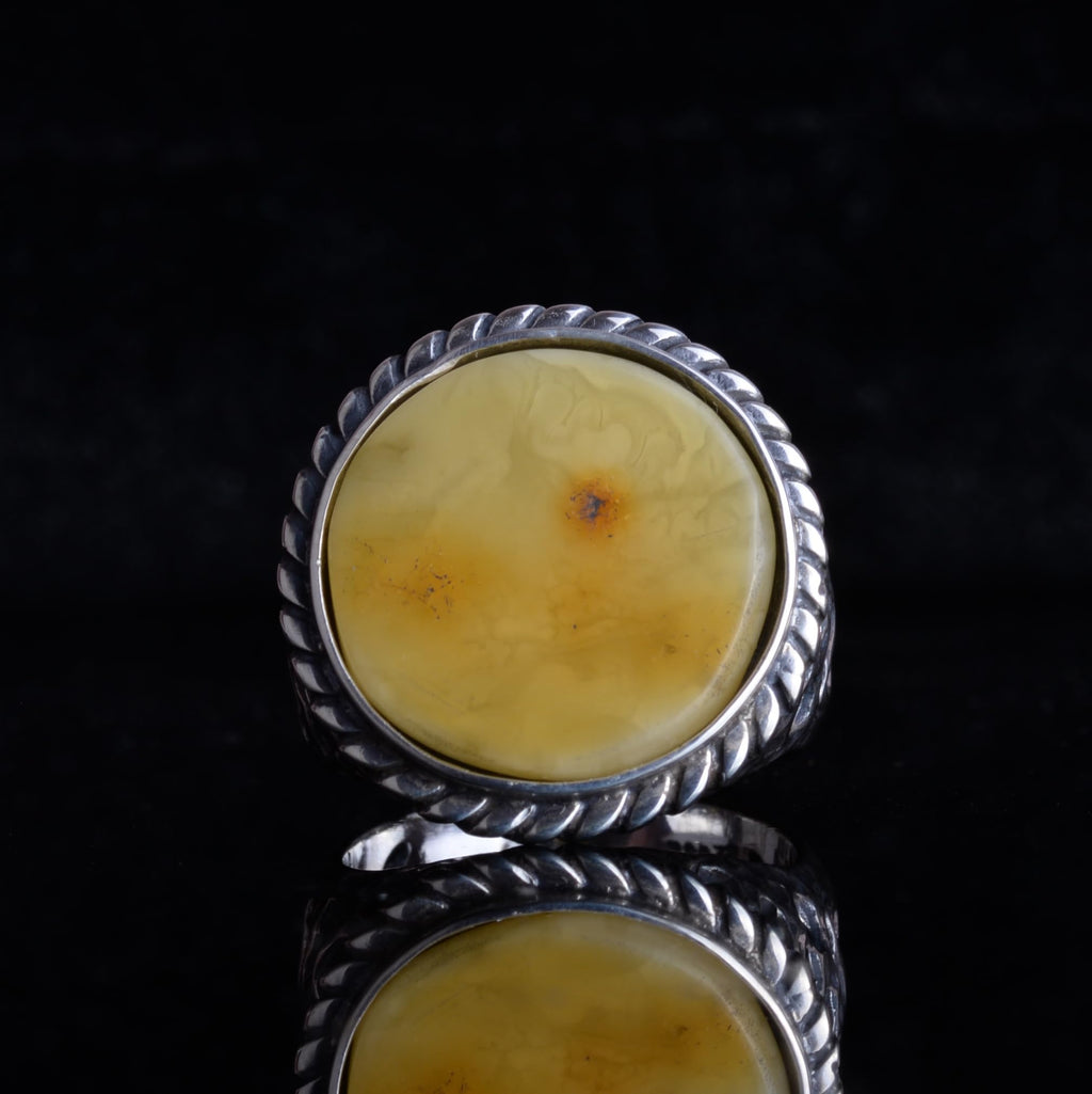 KAMBO Natural Amber Stone Men's Ring – 925 Sterling Silver Handmade Round Ring – Vintage Jewelry for Men (Amber-2) — 4
